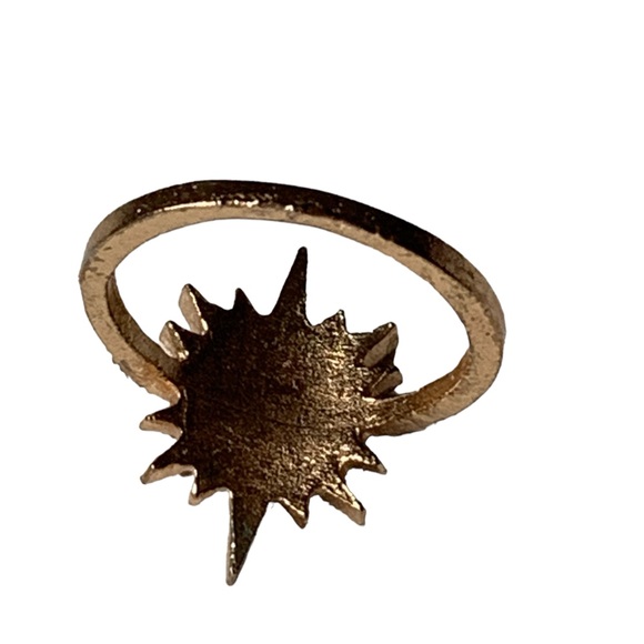 Sun Star Burst Faux Peach Opal & Clear Crystal Woman’s Fashion Ring Jewelry - Picture 9 of 9